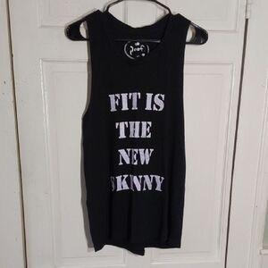 Poof! Black Sleeveless Top with Bold White Text